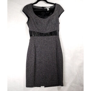 H&M Sheath Dress Womens 6 Gray‎ Black Business Tweed Lined Empire Waist
